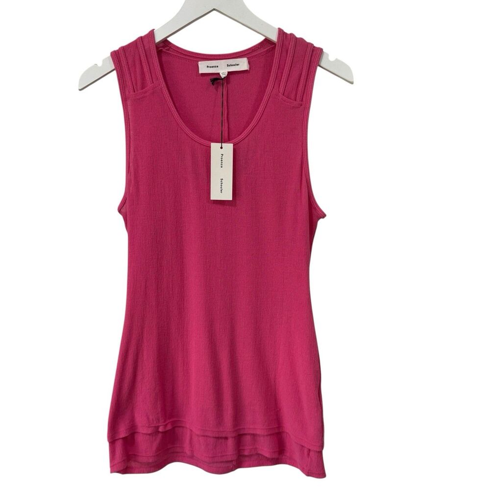 PROENZA SCHOULER Basic Pink Layered 100% Cotton Textured Tank Top Size Large NEW